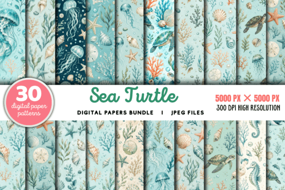 Download Sea Turtle Summer Digital Pattern Bundle - Premium Resources