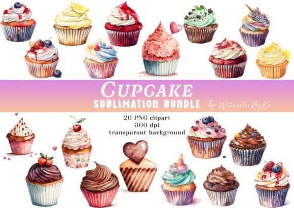 Download Watercolor Cupcake Bundle Clipart - Premium Resources