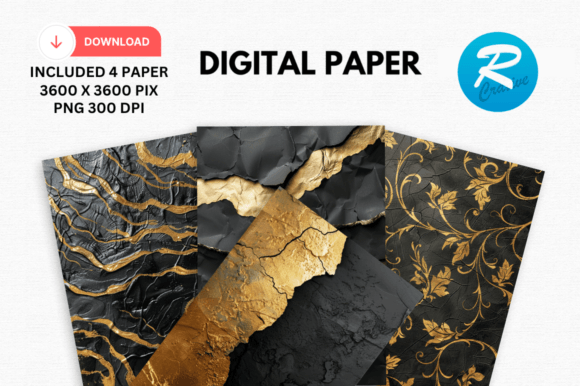 Download Watercolor Black and Gold Digital Paper - Black and gold digital paper Collection
