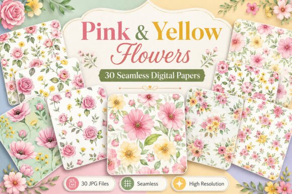 Download Pink &amp; Yellow Flowers Digital Pattern - Premium Resources