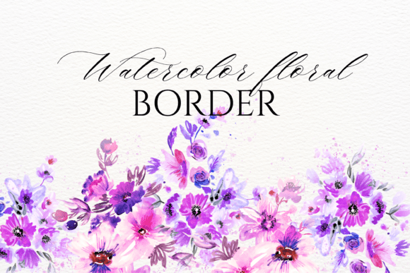 Download Watercolor Purple Floral Border PNG - Border Collection