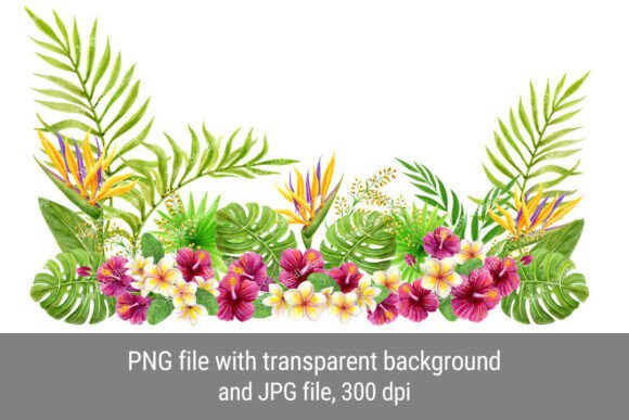 Download Watercolor Tropical Floral Border PNG - Border Collection