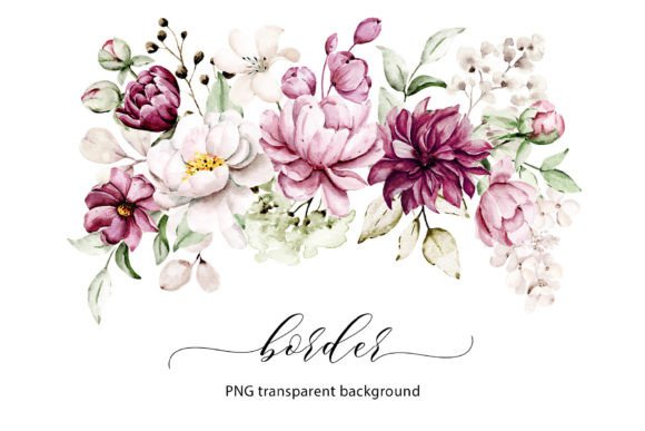 Download Watercolor Flowers, Floral Border, PNG. - Border Collection