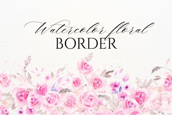 Download Watercolor Pink Roses Floral Border PNG - Border Collection