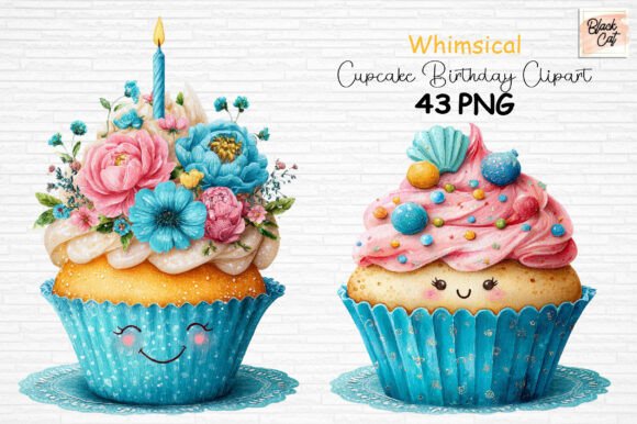 Download Whimsical Cupcake Birthday Clipart PNG - Premium Bundle