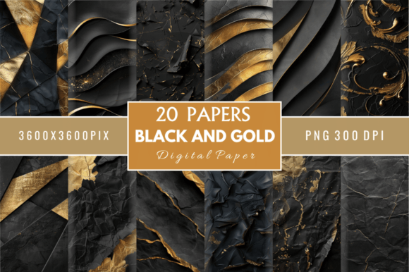 Download Black and Gold Digital Paper Bundle - Black and gold digital paper Collection