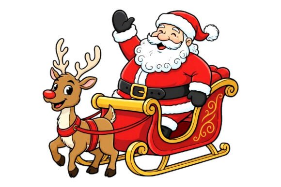 Download Santa Waving in Sleigh with Reindeer - Premium Resources