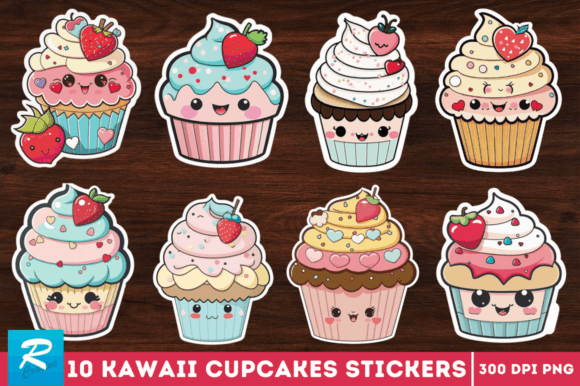 Download Kawaii Cupcakes Valentine Stickers Png - Cupcake Collection